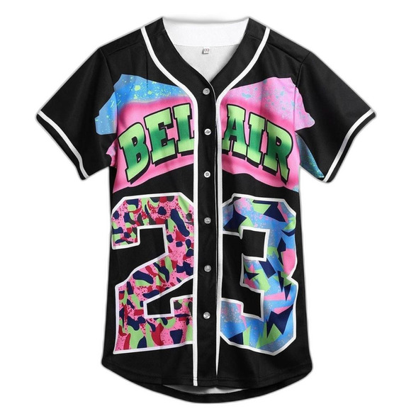 None Tops - 90s Baseball Jersey women’s men’s Hip Hop Unisex’s Bel Air Black.
